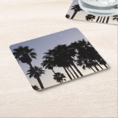 パームと夕暮れトロピカルシーン スクエアペーパーコースター (アングル)