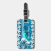 パームと熱帯サーフ波 ラゲッジタグ (正面縦)