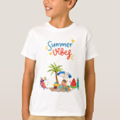 パームの下でリラックスするキュートなスイカのキャラクター Tシャツ (正面)