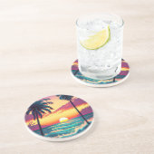パームの木とビーチでの日絵画の入 コースター (側面)