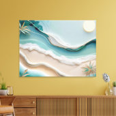 パームの木とミニマルなモザイクビーチの風景 キャンバスプリント (インサイチュ (リビング))