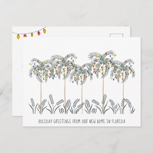 パームの木にクリスマスライトを運ぶ休日 案内ポストカード (正面/裏面)