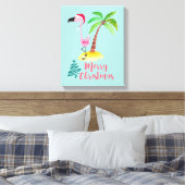 パームの木のクリスマスによってサンタハットのピンクのフラミンゴ キャンバスプリント (インサイチュ (寝室))