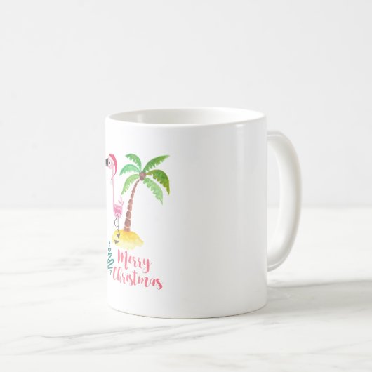 パームの木のクリスマスによってサンタハットのピンクのフラミンゴ コーヒーマグカップ (正面右)