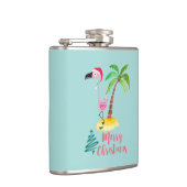 パームの木のクリスマスによってサンタハットのピンクのフラミンゴ フラスク (右)