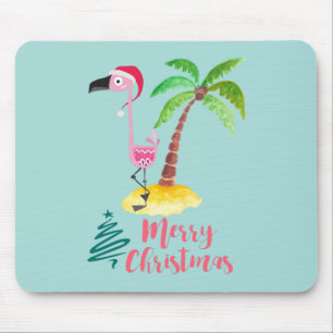 パームの木のクリスマスによってサンタハットのピンクのフラミンゴ マウスパッド