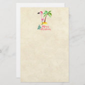 パームの木のクリスマスによってサンタハットのピンクのフラミンゴ 便箋 (正面/裏面)