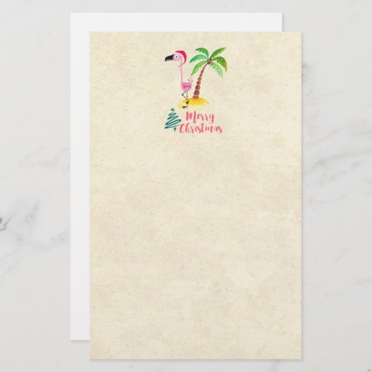 パームの木のクリスマスによってサンタハットのピンクのフラミンゴ 便箋 (正面/裏面)