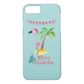 パームの木のクリスマスによってサンタハットのピンクのフラミンゴ Case-Mate iPhoneケース (裏面)