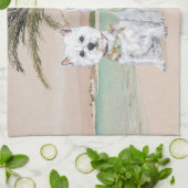 パームの木のビーチにいるウェスティーズ キッチンタオル (折り畳み)