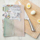 パームの木のビーチにいるウェスティーズ キッチンタオル (四つ折り)