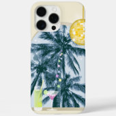 パームの木の下でパーティーライトとカクテル ディスコボール 黄色の背景にパームの木 Case-Mate iPhoneケース (裏面)