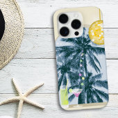 パームの木の下でパーティーライトとカクテル ディスコボール 黄色の背景にパームの木 Case-Mate iPhoneケース