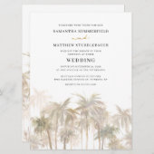 パームの木の水のモダン色結婚の 招待状 (正面/裏面)