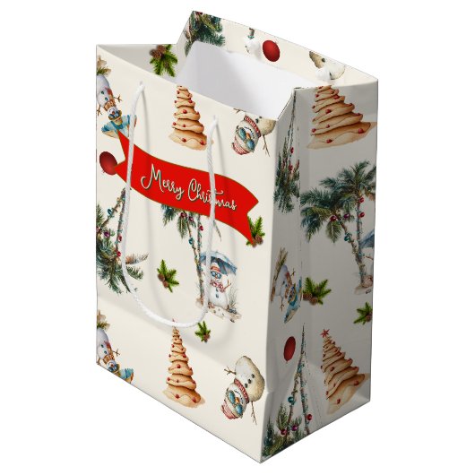 パームの木の熱帯クリスマスパターン ミディアムペーパーバッグ (正面アングル)
