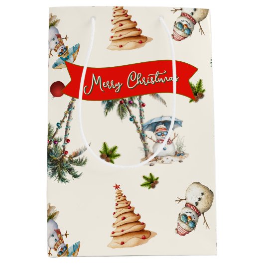 パームの木の熱帯クリスマスパターン ミディアムペーパーバッグ