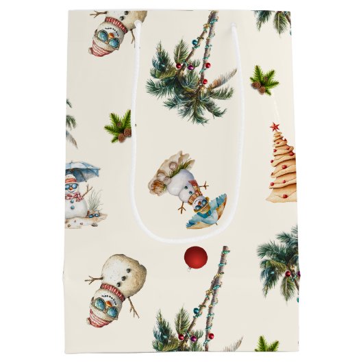 パームの木の熱帯クリスマスパターン ミディアムペーパーバッグ (裏面)