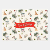 パームの木の熱帯クリスマスパターン ラッピングペーパーシート (正面)