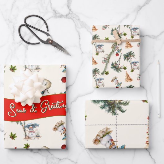 パームの木の熱帯クリスマスパターン ラッピングペーパーシート (正面)