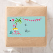 パームの木の贈り物とメリークリスマスピンクのフラミンゴ ラベル (インサイチュ)