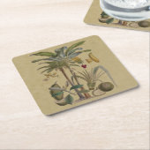 パームアンティークトロピカルフルーツ植物芸術 スクエアペーパーコースター (アングル)