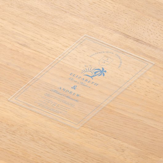 パームエレガントツリーのハンドドロー結婚ド アクリル招待状 (レイダウン)