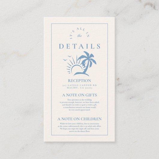 パームエレガントツリーのハンドドロー結婚ド エンクロージャーカード (正面)