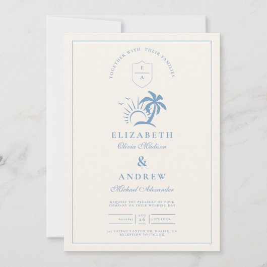 パームエレガントツリーのハンドドロー結婚ド 招待状 (正面)