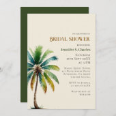 パームエレガントツリービーチベージュブライダルシャワー 招待状 (正面/裏面)