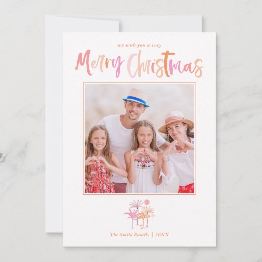 パームエレガントツリー熱帯クリスマスフォト シーズンカード (正面)