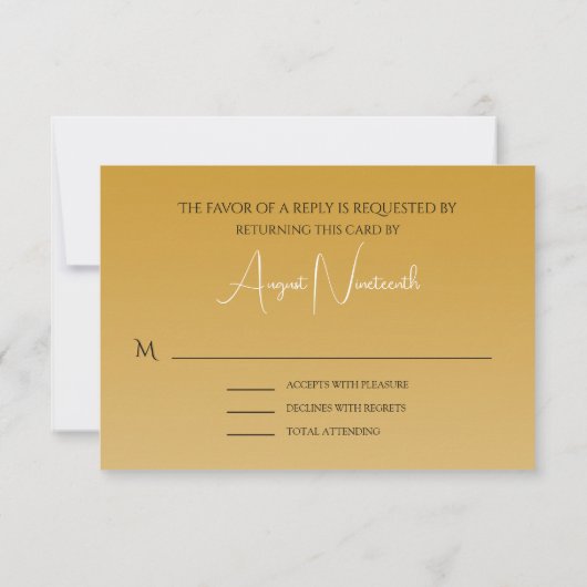 パームエレガントツリー金ゴールドクラシック文字ビーチ結婚式 出欠カード (裏面)