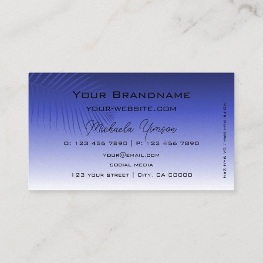 パームエレガントリーフモダンだけの青グラデーション 名刺 (裏面)