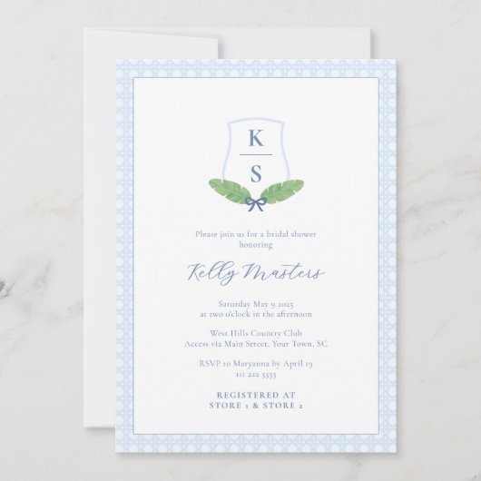 パームエレガントリーフモノグラムサザンブライダルシャワー 招待状 (正面)