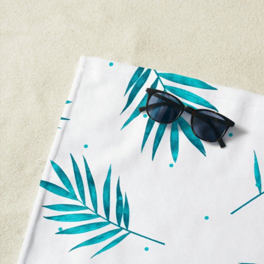 パームエレガント葉は青緑と白の模様 ビーチタオル (インサイチュ)