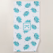 パームエレガント葉は青緑と白の模様 ビーチタオル (正面)