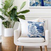 パームエレガント葉ブルーホワイト装飾用クッション クッション