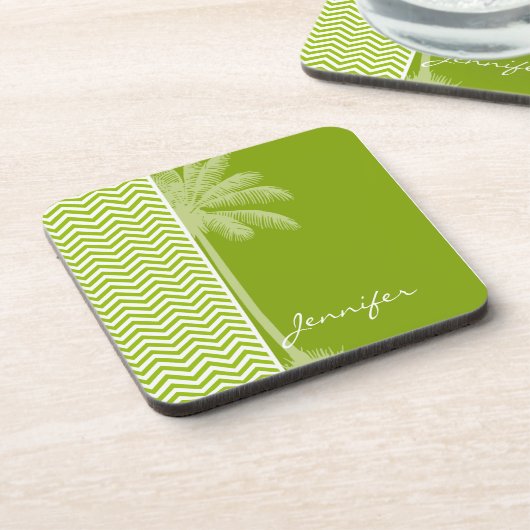 パームオンレトロアップルグリーンシェブロンストライプ コースター (左側)