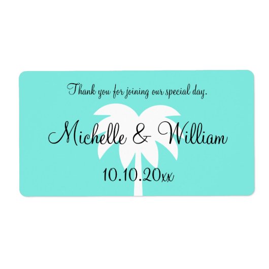 パームカスタムツリービーチ結婚式ウォーターボトルラベル ラベル (正面)