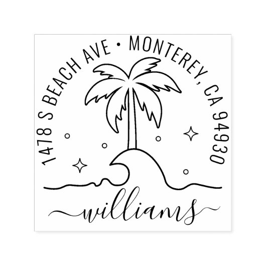 パームカスタムツリー付き差出人住所スタンプ – カスタム セルフインキングスタンプ (デザイン)