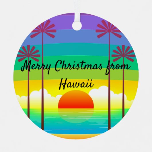 パームカラフルサンセットクリスマスオーナメント メタルオーナメント (正面)