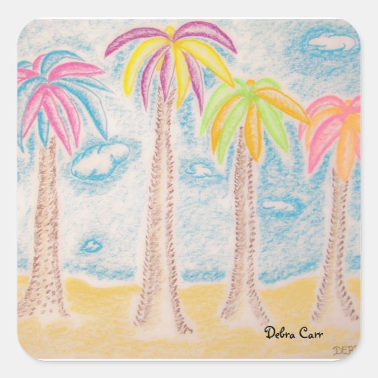パームカラフルスクエアのステッカー スクエアシール (正面)