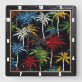 パームカラフルツリーズブラック スクエア壁時計 (正面)