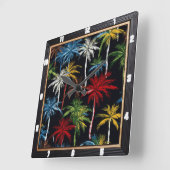 パームカラフルツリーズブラック スクエア壁時計 (傾斜)