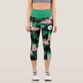 パームカラフルツリー葉モノグラム熱帯ビベス カプリレギンス (正面)