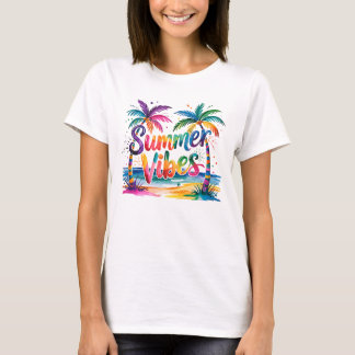 パームカラフルツリーTシャツ付き夏の雰囲気 Tシャツ
