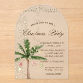 パームクリスマスツリー、輝き、ライト、クリスマスパーティー アクリル招待状 (正面)