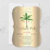 パームクリスマスボール、ストリングライトゴールド 招待状 (正面)