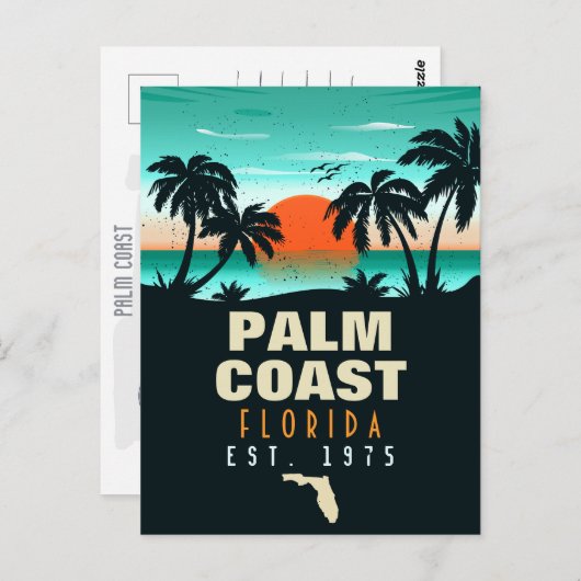 パームコーストフロリダフラグラーヴィンテージレトロサンセット80 ポストカード
