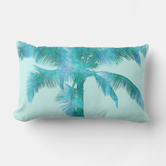 パームシルエットブルーウォーターカラー背景テクスチャ ランバークッション (正面)