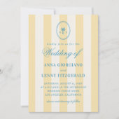 パームストライプのツリーモノグラムクラスビーチ結婚式 招待状 (正面)